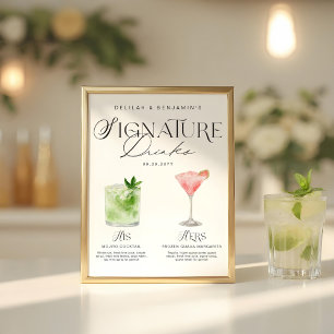 Elegante Wasserfarbe Seine Signature Drink Hochzei Poster