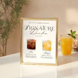 Elegante Wasserfarbe Seine Signature Drink Hochzei Poster