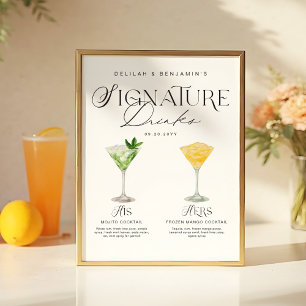 Elegante Wasserfarbe Seine Signature Drink Hochzei Poster
