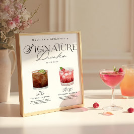 Elegante Wasserfarbe Seine Signature Drink Hochzei Poster