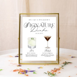 Elegante Wasserfarbe Seine Signature Drink Hochzei Poster