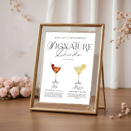 Elegante Wasserfarbe Seine Signature Drink Hochzei Poster
