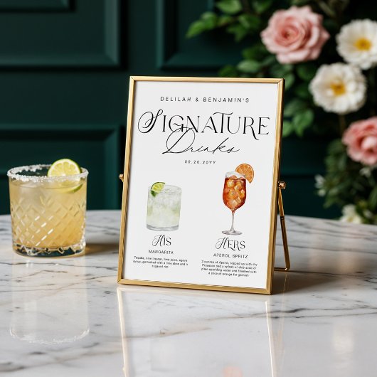 Elegante Wasserfarbe Seine Signature Drink Hochzei Poster