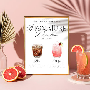 Elegante Wasserfarbe Seine Signature Drink Hochzei Poster