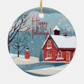 Elegante Wasserfarbe Snowfall Feierliche Feierlich Keramik Ornament (Hinten)