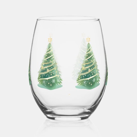 Elegante Wasserfarbe Snowflake Frohe Weihnachtsbau Weinglas Ohne Stiel (Links)