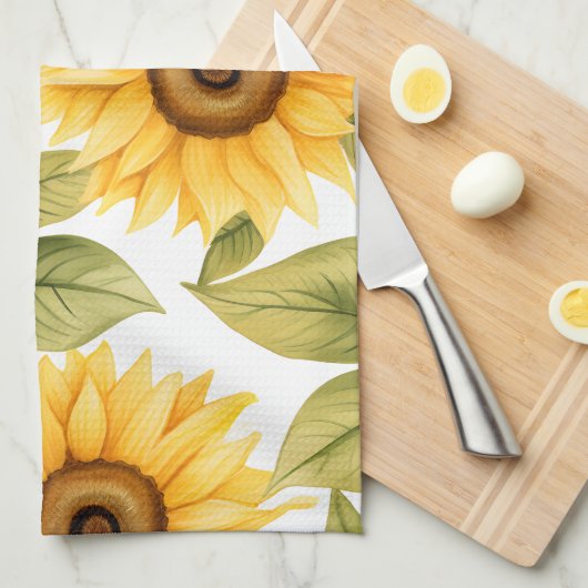 Elegante Wasserfarbe Sonnenblume Geschirrtuch (Viertel Falte)