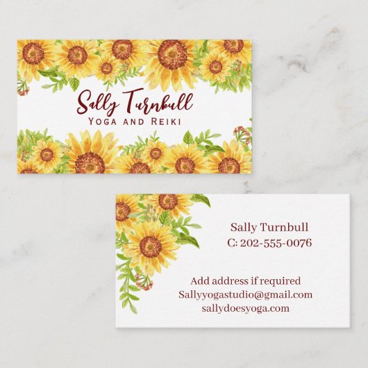 Elegante Wasserfarbe Sonnenblume Visitenkarte (Vorne/Hinten)