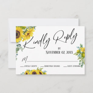 Elegante Wasserfarbe Sonnenblumen & Eukalyptus RSVP Karte