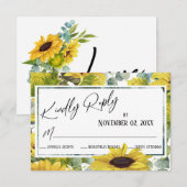 Elegante Wasserfarbe Sonnenblumen & Eukalyptus RSVP Karte (Vorne/Hinten)