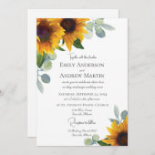 Elegante Wasserfarbe Sonnenblumen Grüne Hochzeit Einladung (Vorne/Hinten)