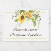 Elegante Wasserfarbe Sonnenblumen Grüne Labels Lebensmitteletikett (Einzelnes Label)