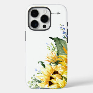 Elegante Wasserfarbe Sonnenblumen Personalisiert iPhone 16 Pro Hülle