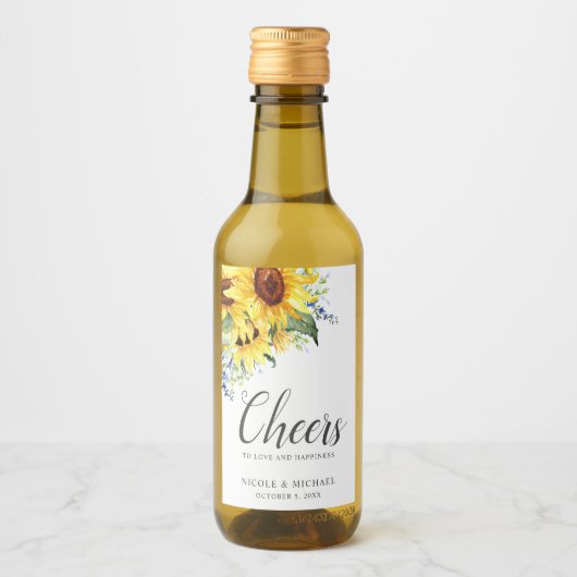 Elegante Wasserfarbe Sonnenblumen Personalisiert H Weinetikett (Vorderseite)