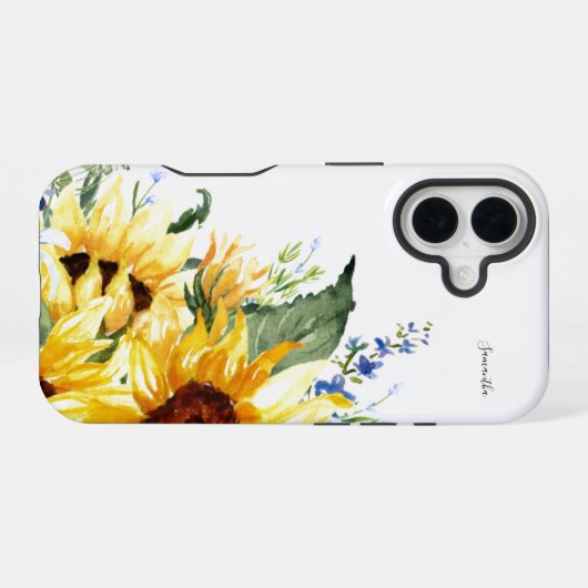 Elegante Wasserfarbe Sonnenblumen Personalisiert iPhone 16 Hülle (Rückseite (Horizontal))