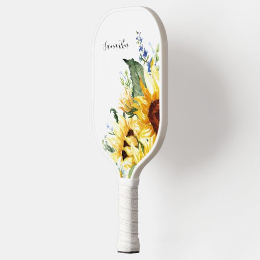 Elegante Wasserfarbe Sonnenblumen Personalisiert Pickleball Schläger (Links)