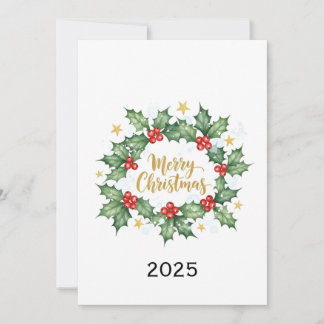 Elegante Wasserfarbe-Stechpalme Frohe Weihnachten Einladung
