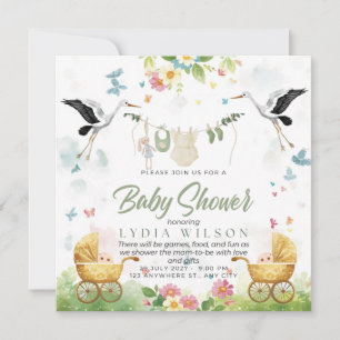 Elegante Wasserfarbe-Storch-Baby-Shower-Einladung Einladung
