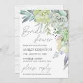 Elegante Wasserfarbe Sukkulente Grüne BridalDusche Einladung (Vorne/Hinten)