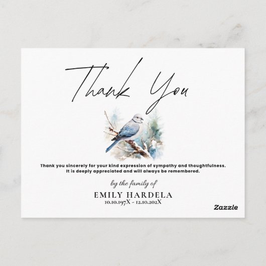 Elegante Wasserfarbe Taube Beerdigung Dankeschön K Postkarte (Rückseite)