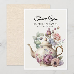 Elegante Wasserfarbe Teekanne Florale Teeparty Dankeskarte