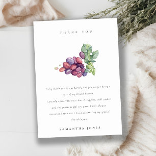 Elegante Wasserfarbe Trauben Laub Baby Shower Dankeskarte