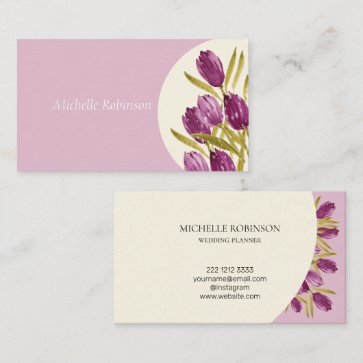 Elegante Wasserfarbe Tulip Blume Beruflich Visitenkarte (Vorne/Hinten)