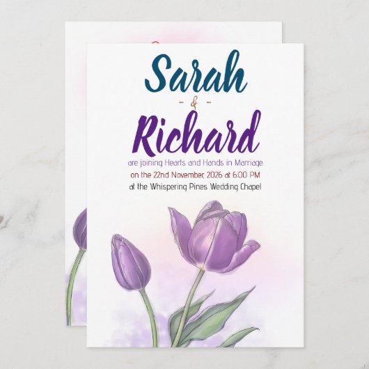 Elegante Wasserfarbe Tulip Hochzeit Einladung (Vorne/Hinten)