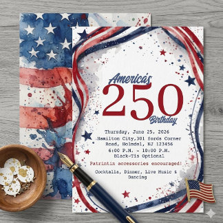 Elegante Wasserfarbe US-Flagge Amerika 250. Geburt Einladung