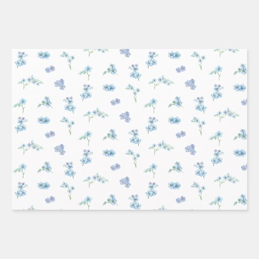 Elegante Wasserfarbe Vergiss mich nicht Blume Geschenkpapier Set (Vorderseite 3)