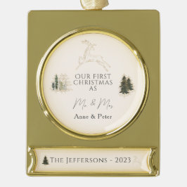 Elegante Wasserfarbe Verheiratet Weihnachten Banner-Ornament Gold