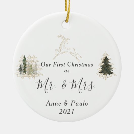 Elegante Wasserfarbe Verheiratetes Foto zu Weihnac Keramik Ornament (Vorne)