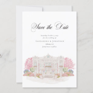 Elegante Wasserfarbe-Villa-Hochzeit - Save the Dat Einladung