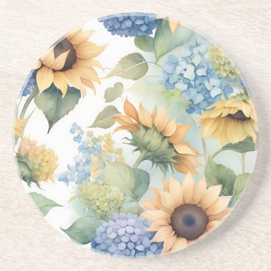 Elegante Wasserfarbe von Sonnenblumen und Hydrange Getränkeuntersetzer (Vorne)