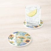Elegante Wasserfarbe von Sonnenblumen und Hydrange Getränkeuntersetzer (Seite)
