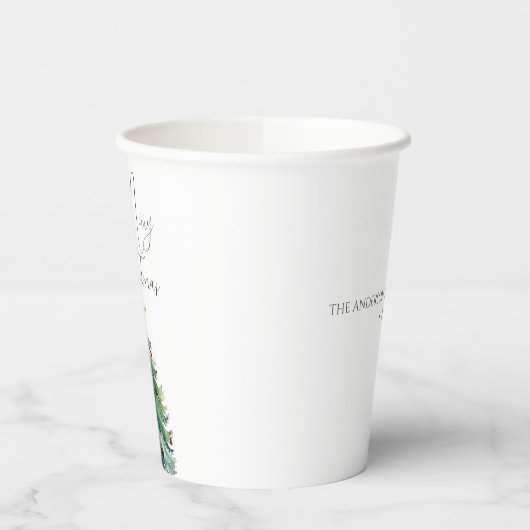 Elegante Wasserfarbe Weihnachtsbaum Frohe Weihnach Pappbecher (Links)