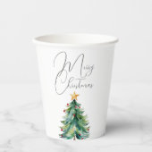 Elegante Wasserfarbe Weihnachtsbaum Frohe Weihnach Pappbecher (Vorderseite)