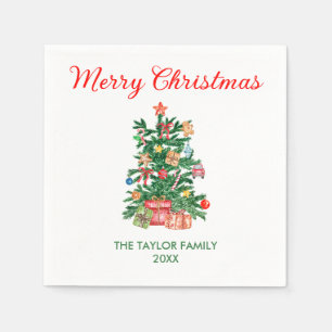 Elegante Wasserfarbe Weihnachtsbaum Serviette