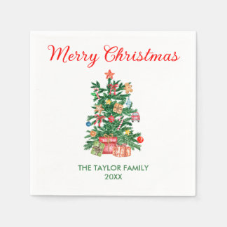 Elegante Wasserfarbe Weihnachtsbaum Serviette