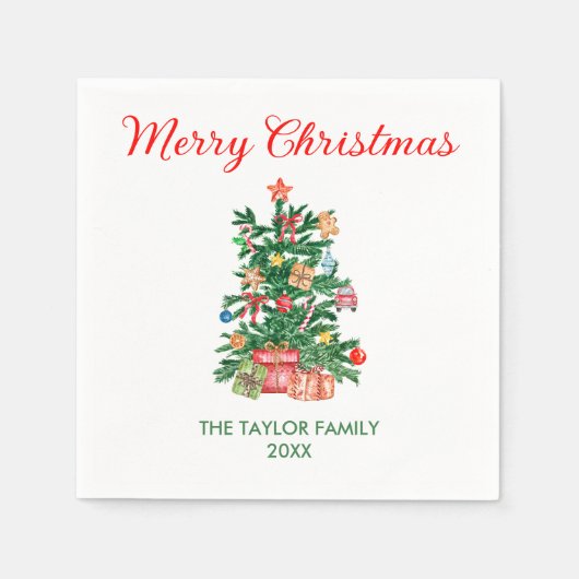Elegante Wasserfarbe Weihnachtsbaum Serviette (Vorderseite)