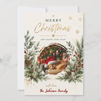 Elegante Wasserfarbe Weihnachtsgrün rote Beeren Feiertagskarte