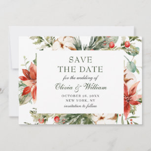 Elegante Wasserfarbe Weihnachtsstern Kiefernzweig  Save The Date