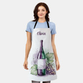 Elegante Wasserfarbe Weinflasche & Trauben Schürze (Getragen)