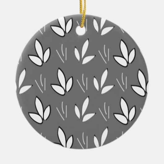 Elegante Wasserfarbe Weiße Blume Grau Keramik Ornament (Vorne)