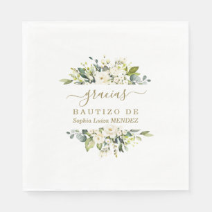Elegante Wasserfarbe Weiße Blume Spanisch Bautizo Serviette