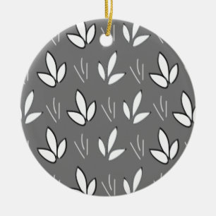 Elegante Wasserfarbe Weiße Blumen Grau Keramik Ornament
