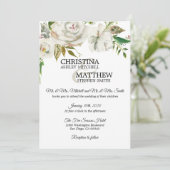 Elegante Wasserfarbe Weiße Blumengrün WEDDING Einladung (Stehend Vorderseite)