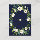 Elegante Wasserfarbe Weiße Blütenblätter Dunkelbla Begleitkarte (Rückseite)