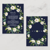 Elegante Wasserfarbe Weiße Blütenblätter Dunkelbla Begleitkarte (Vorne/Hinten)