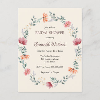 Elegante Wasserfarbe-Wildblumen-Brautparty Postkarte